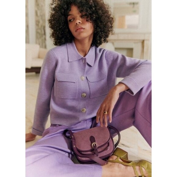 💕SEZANE💕 Betty Cardigan ~ Lilac 100% Marino Wool Small S NWOT - Picture 2 of 5